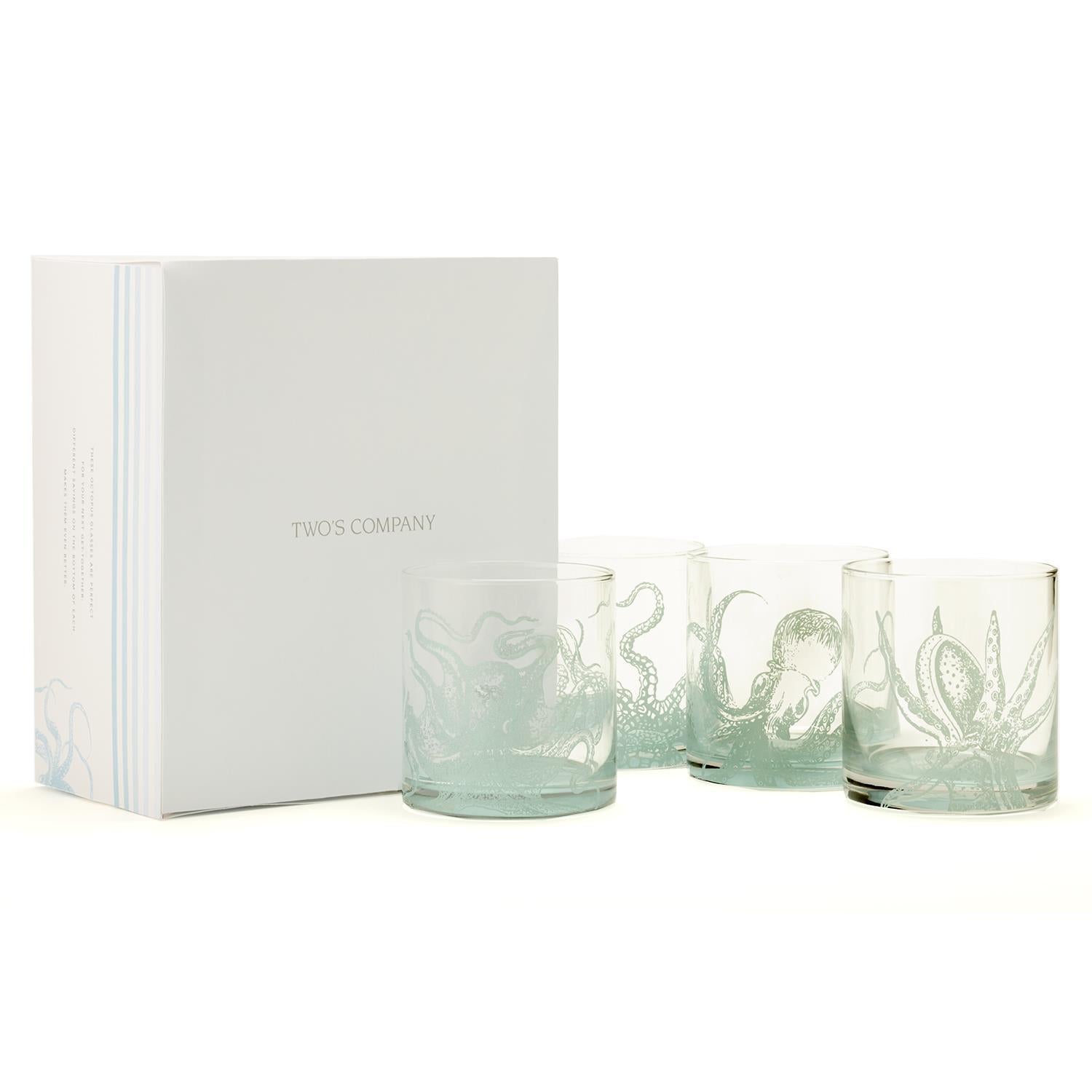 Ocean Water Double Old-Fashioned Octopus Glasses - 4 pc.