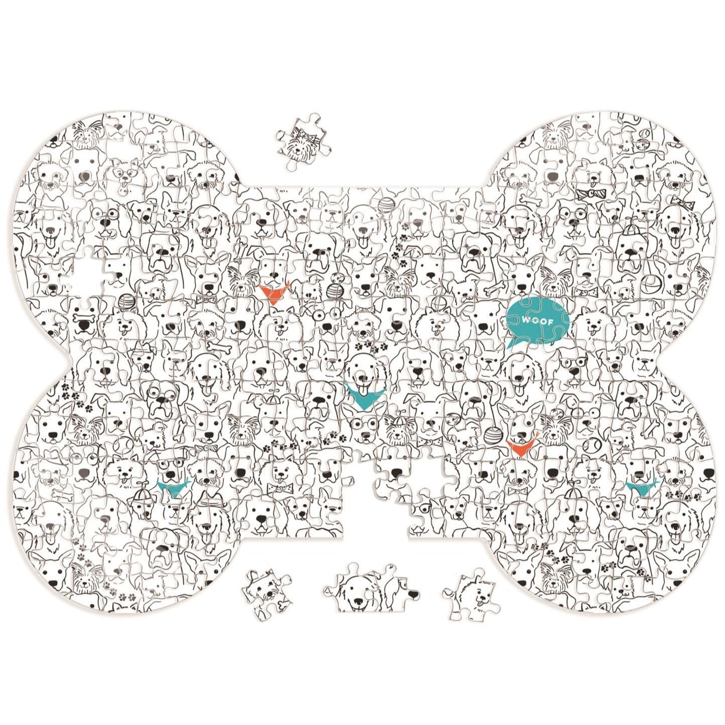 "Dog Crew" Bone-Shaped Jigsaw Puzzle - 1000 pc.