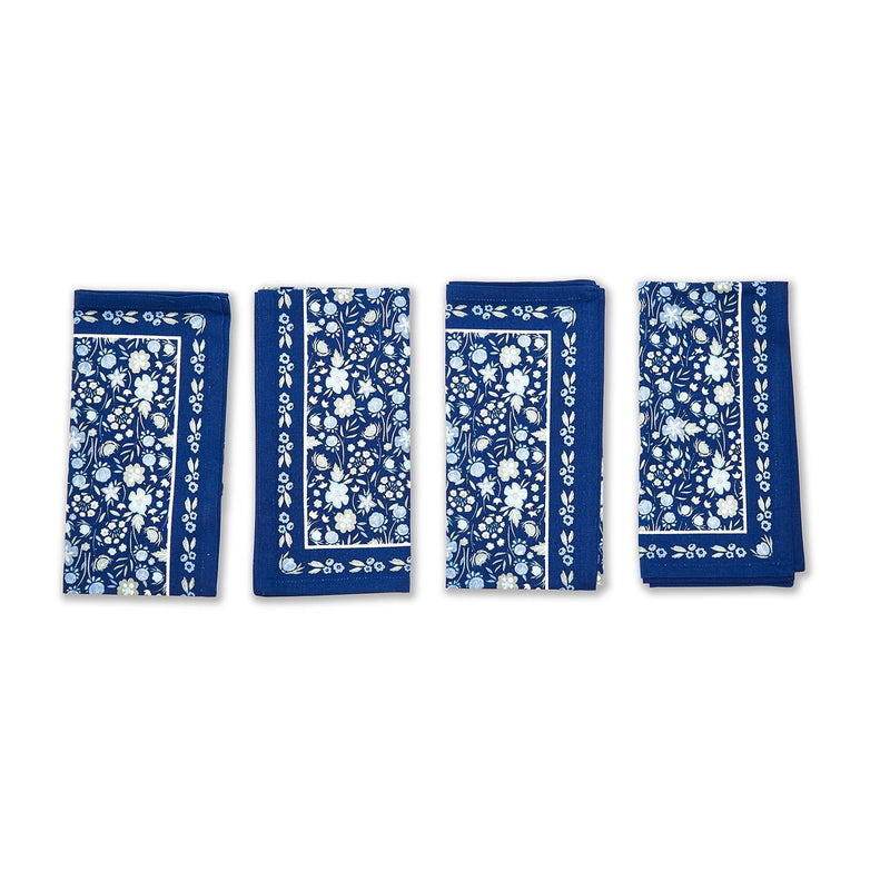 Blue Floral Cotton Napkins - Set of 4