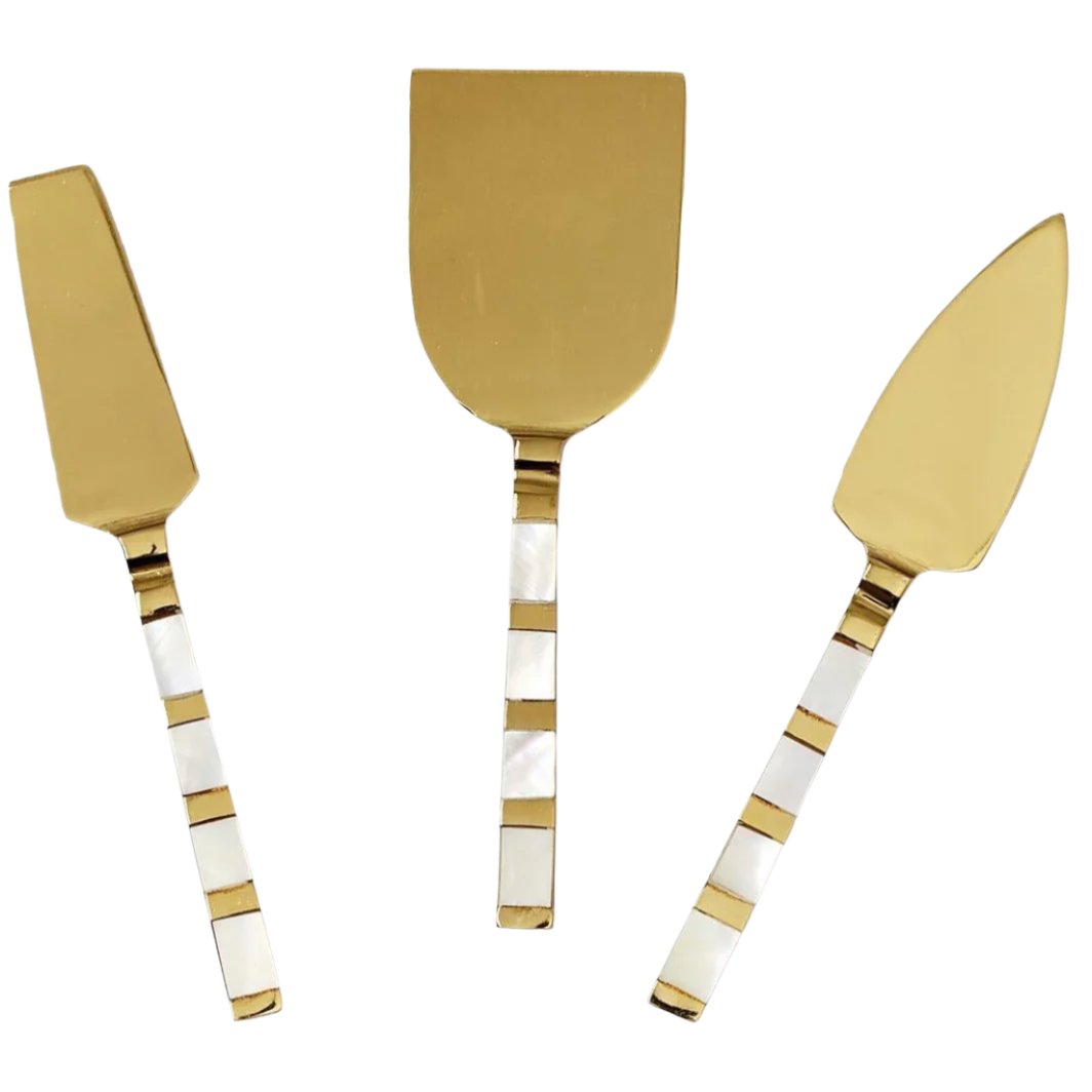 Brass Plated Mother of Pearl Cheese Knives - 3 pc.