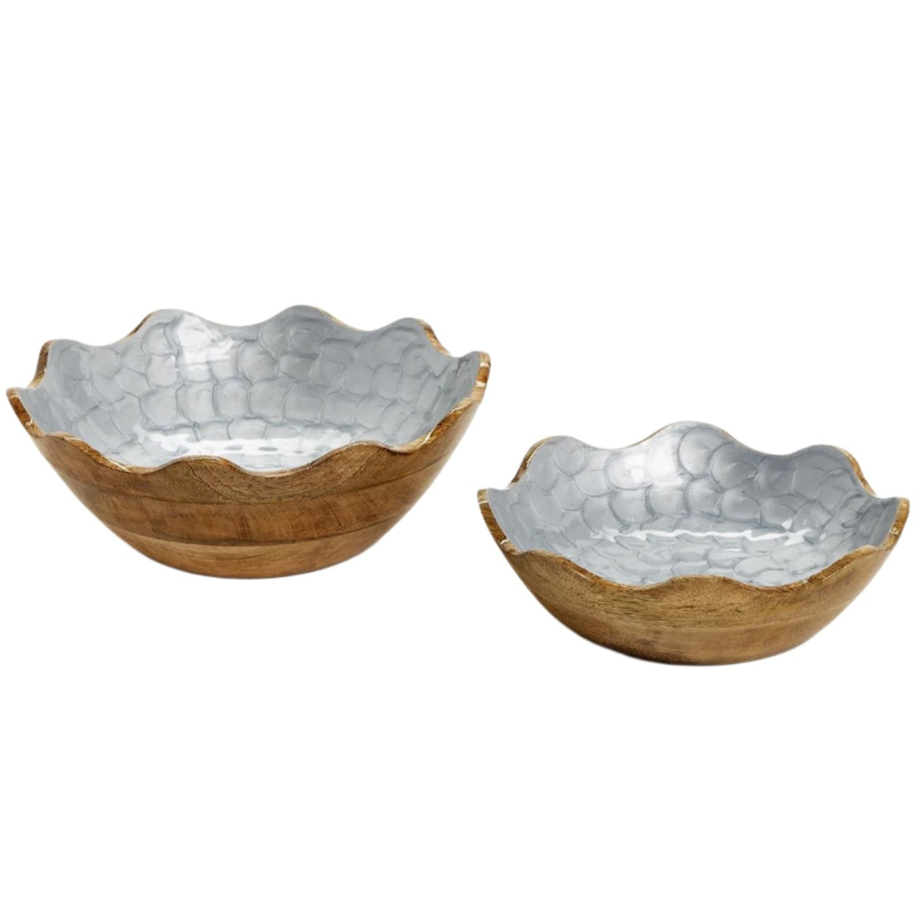 Laquered Blue Scalloped Mango Wood Bowls