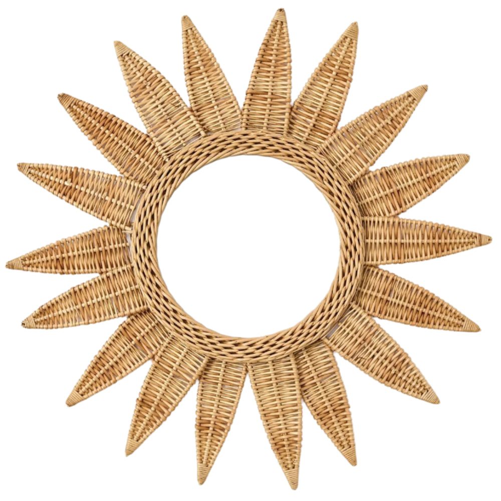 Sun-Shaped Natural Wicker Wall Mirror - 23"