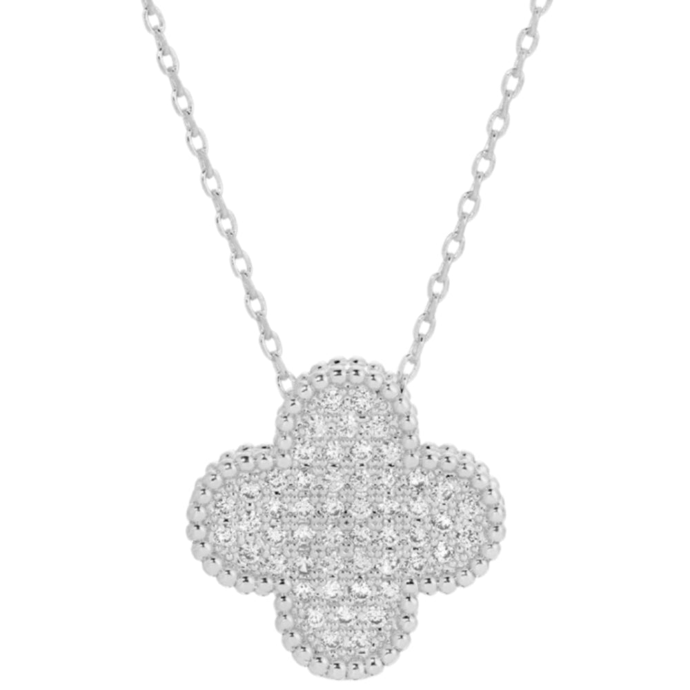 Splendid Iris Studded Clover Quatrefoil Pendant Necklace