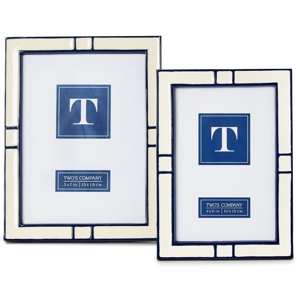Navy & Cream Enameled Aluminum Photo Frame