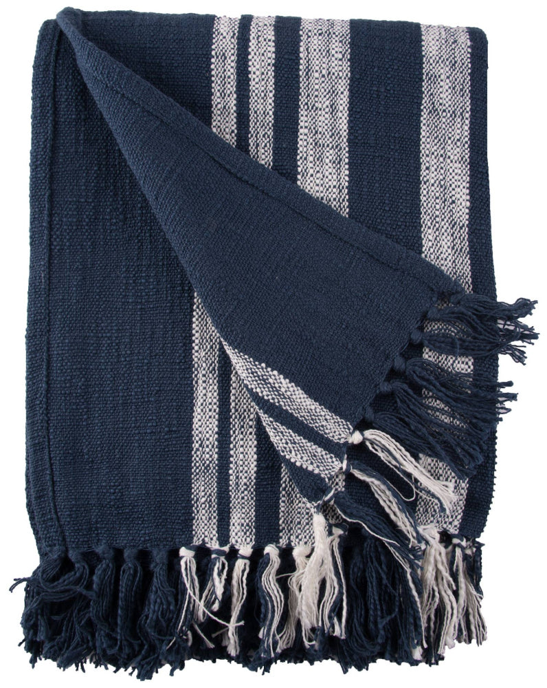 C&F Navy/White Morgan Stripes Cotton Throw Blanket - 50" x 60"