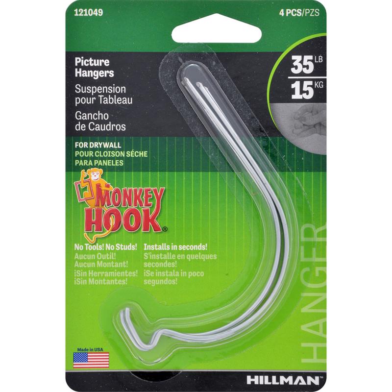 Hillman Monkey Hook Picture Hanging Hooks (35 lb.) - 4 pc.