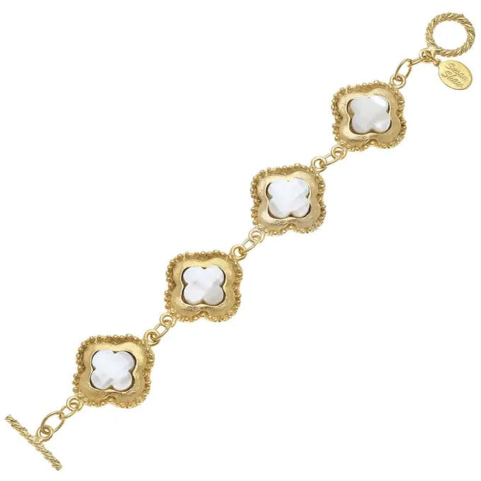 Susan Shaw Gold Clover & Pearl Toggle Bracelet