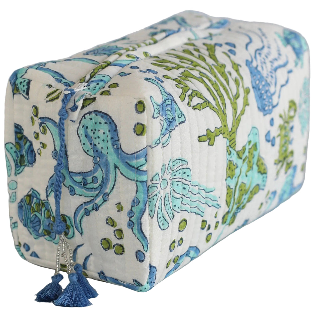 Pacific & Rose Block-Printed Quilted Cotton Cosmetic Bag