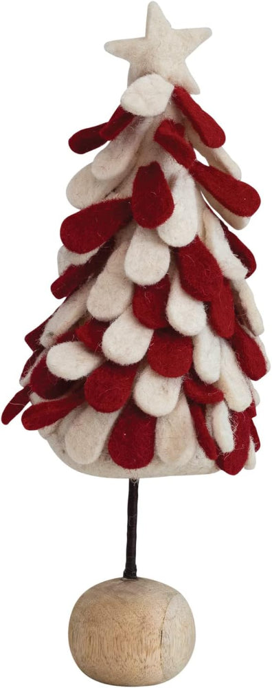 Handmade Red & White Felted Wool Christmas Tree - 13"