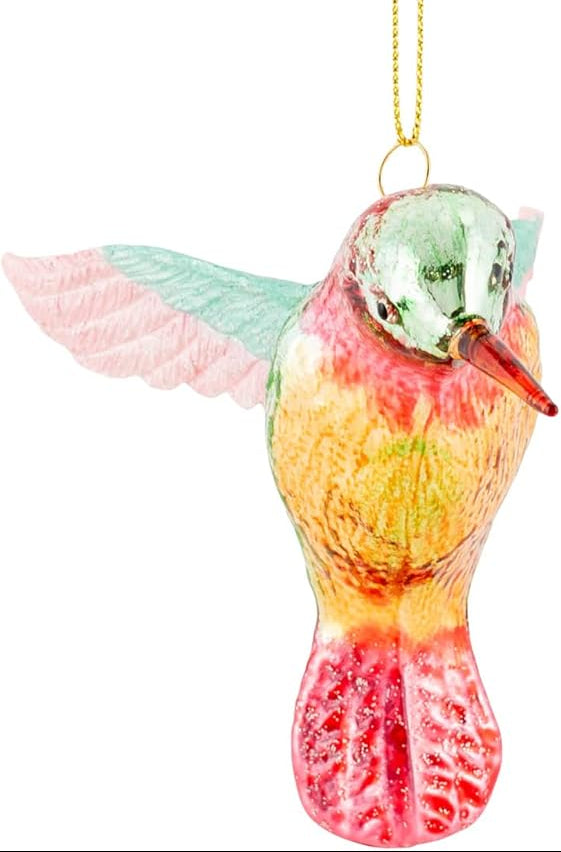 Hand-Painted Metallic Glass Hummingbird Ornament - 3.5"