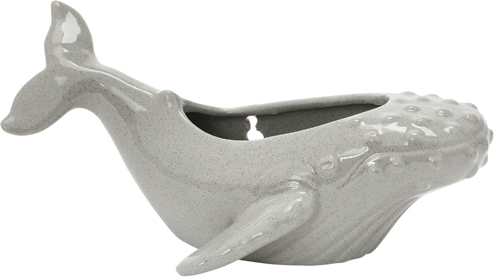 Reactive Glazed Stoneware Blue Whale Wall Planter - 10"