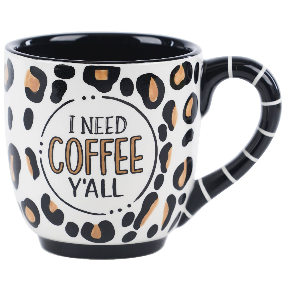 Glory Haus "I Need Coffee Y'all" Cheetah Print Mug - 16 oz.