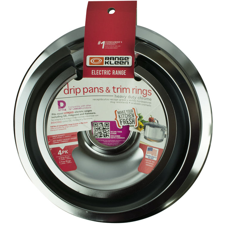 Range Kleen "D" Electric Stove Steel Drip Bowls & Rings - 4 pc. (Sm/Lg)