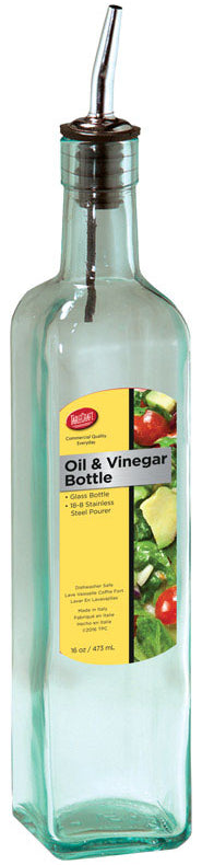 TableCraft Glass Oil/Vinegar Bottle w/ Stainless Steel Spout - 16 oz.