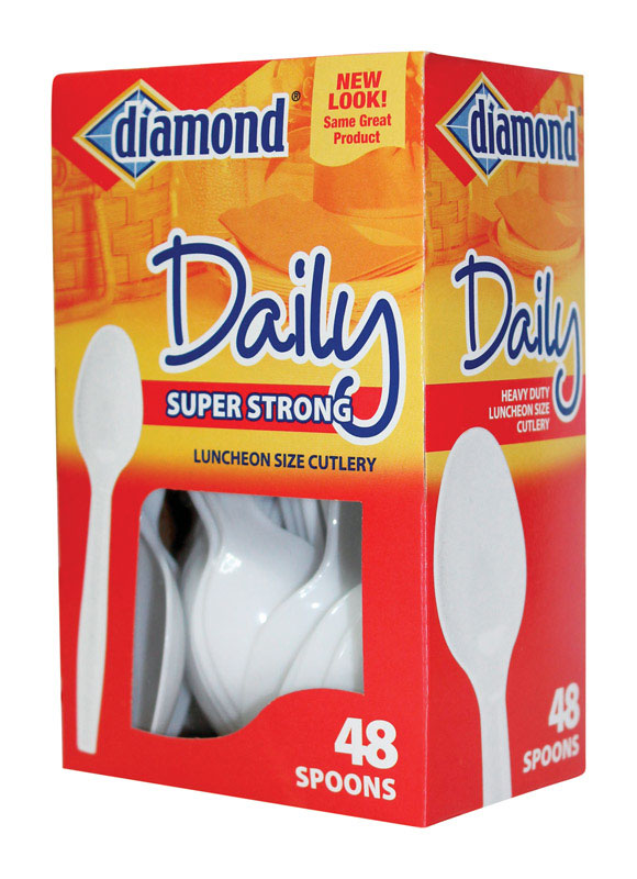 Diamond White Plastic Heavy Duty Spoons - 48 Pack
