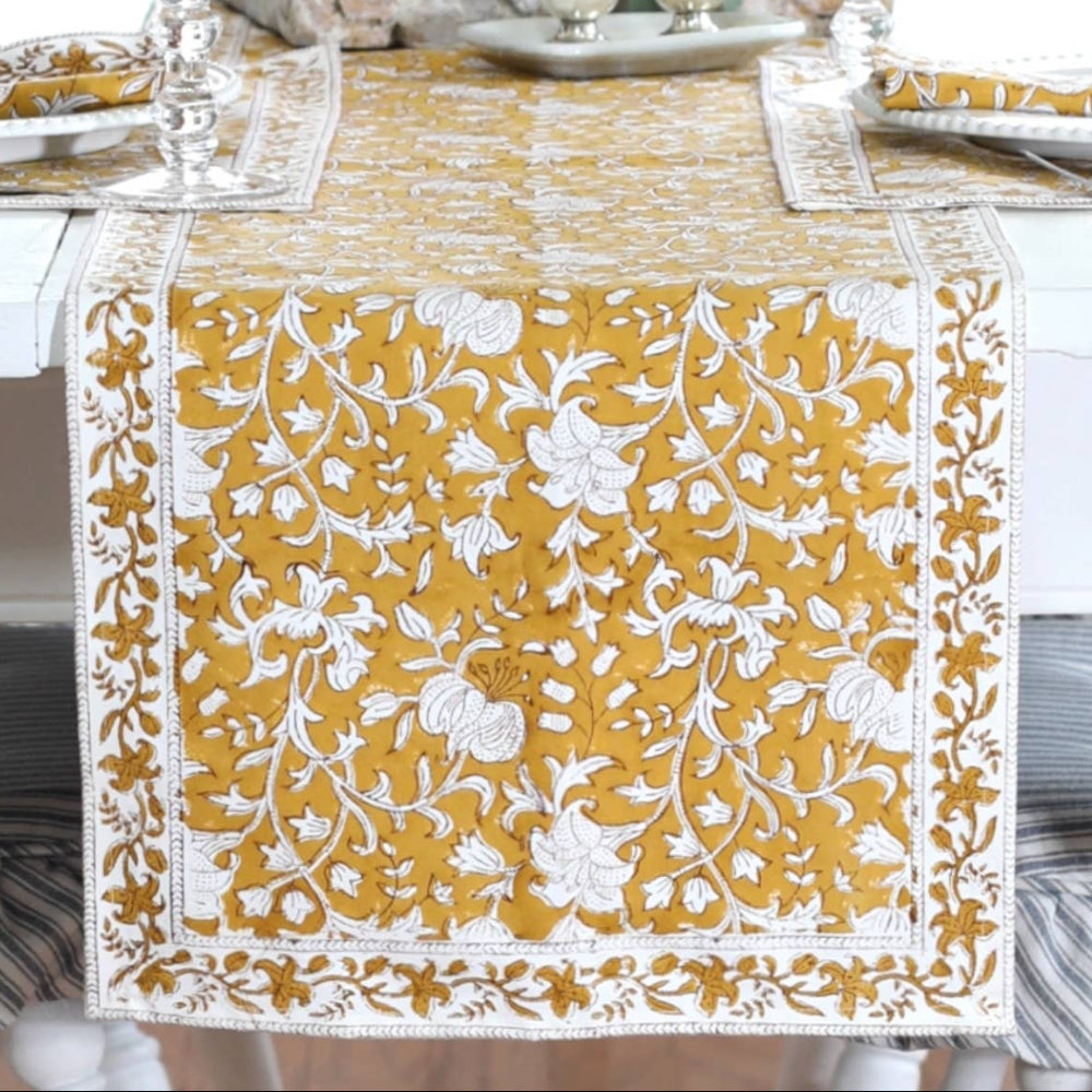 Pacific & Rose Block-Printed Cotton Table Runners - 14" x 90"