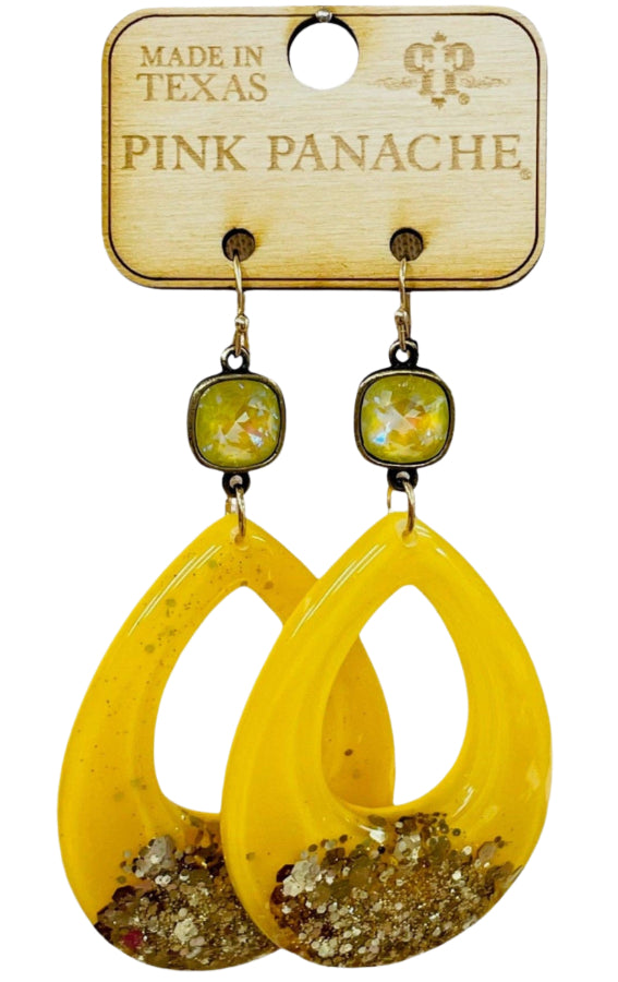 Pink Panache Yellow & Gold Acrylic Glitter Teardrop Earrings