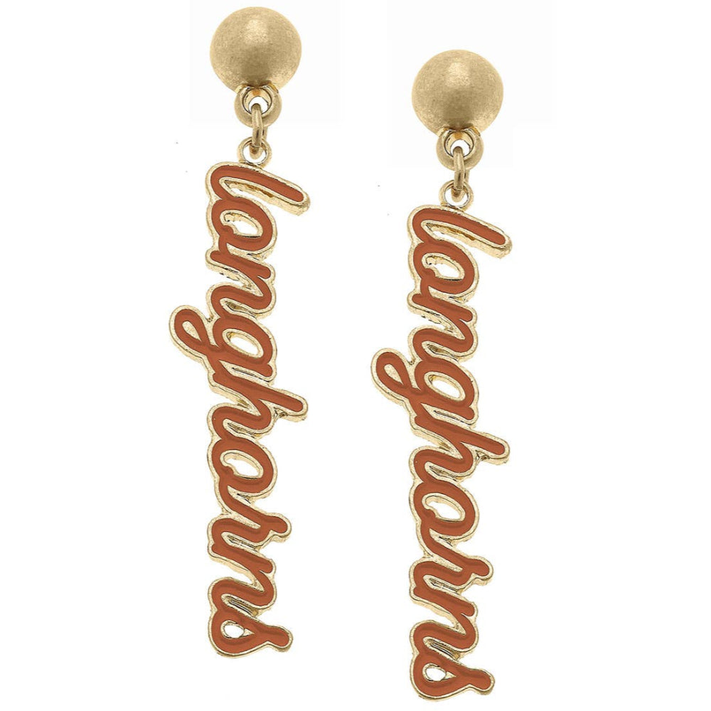 Canvas Style Texas Longhorns Enamel Script Earrings