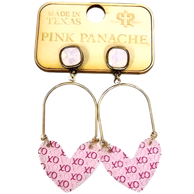 Pink Panache Pink Swinging "XO" Heart Earrings