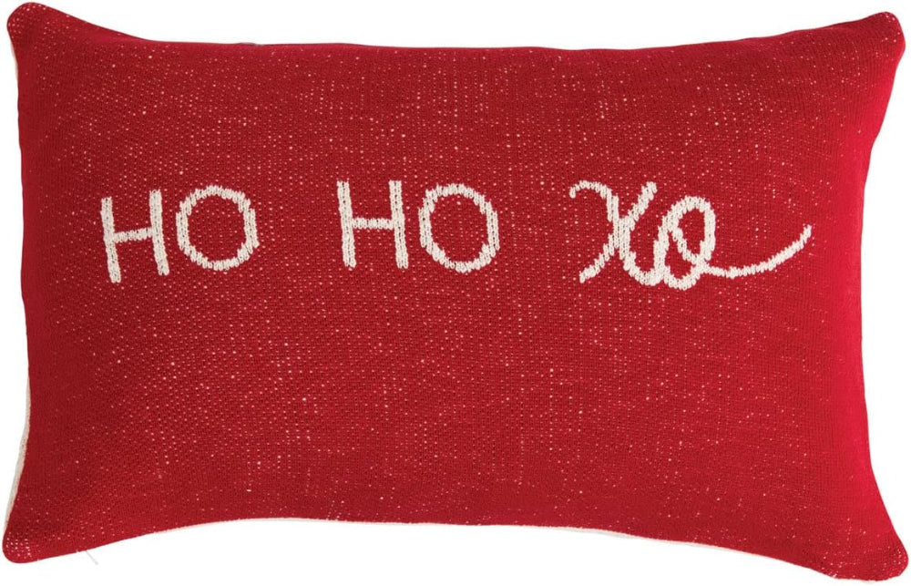Double-Sided Reversible "HO HO XO" Cotton Lumbar Pillow - 16" x 24"