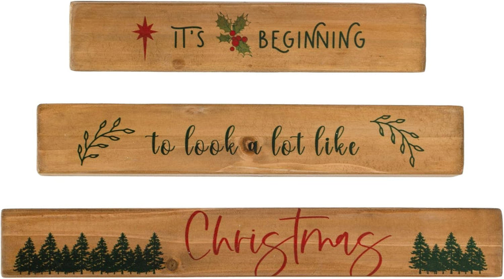 "Beginning to Look a Lot Like Christmas" Stacking Wood Block Decor Set - 3 pc.