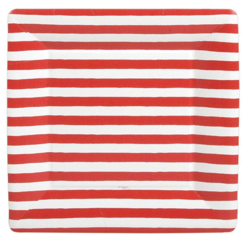 Caspari Red & White Striped Square Paper Plates