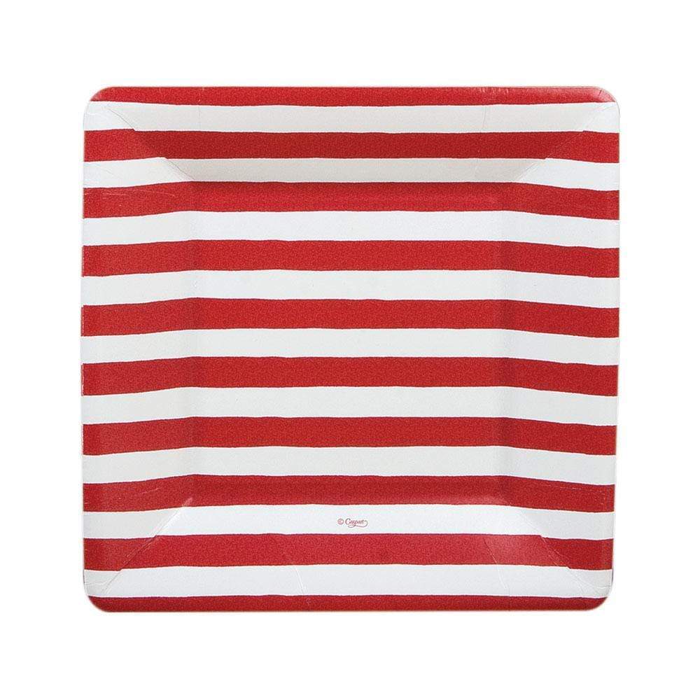 Caspari Red & White Striped Square Paper Plates