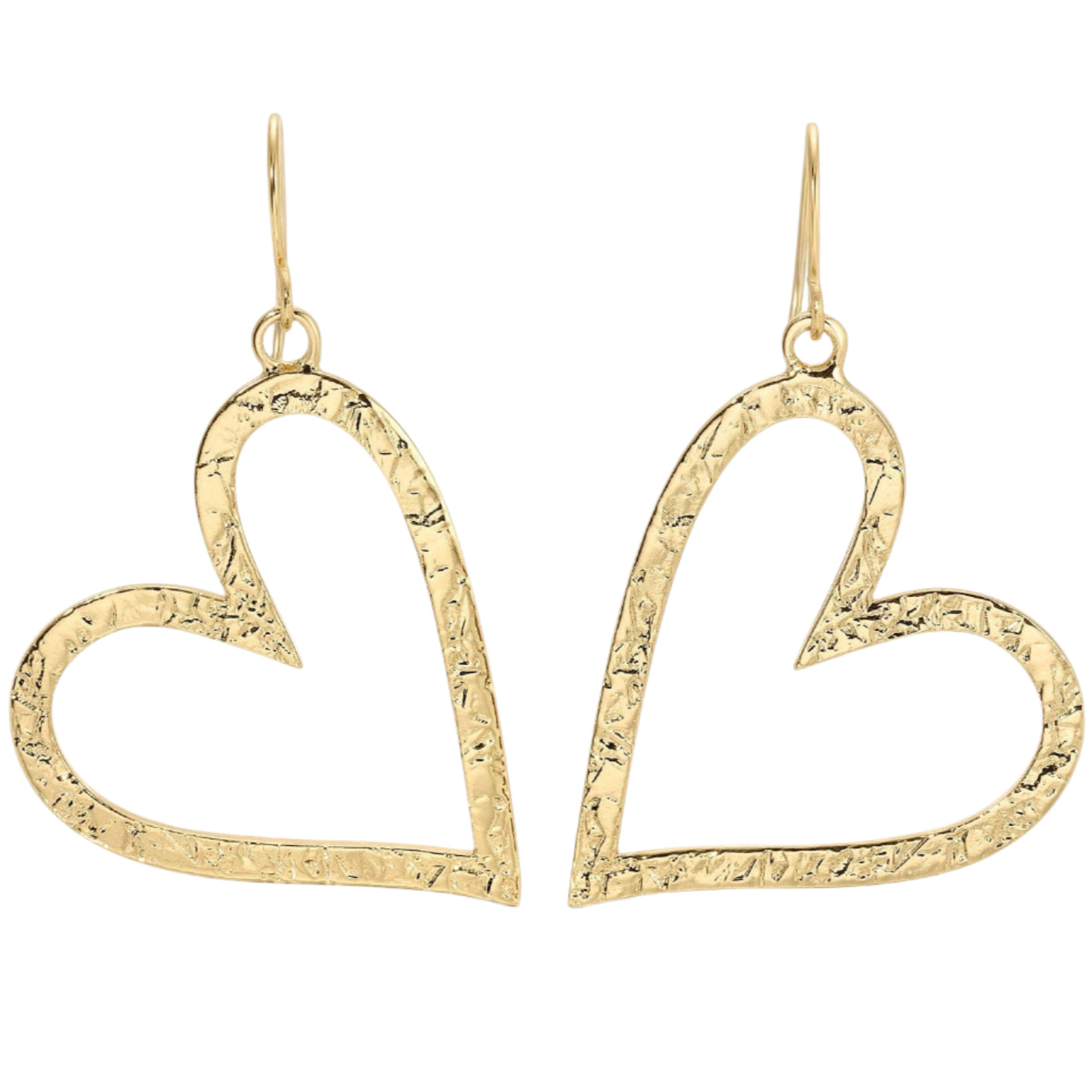 Long Gilded Heart Earrings - 1.8"