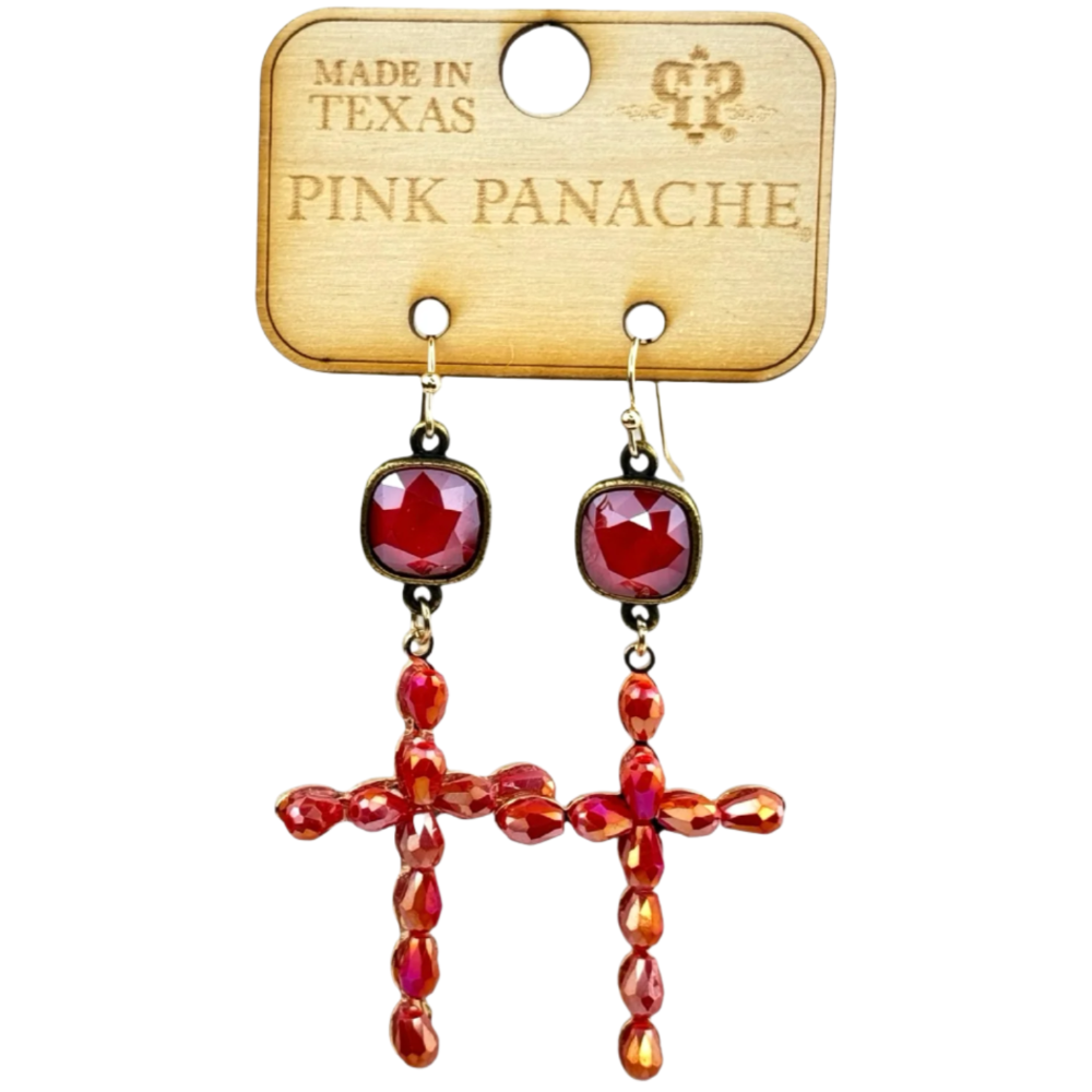 Pink Panache Faceted Teardrop Bead Cross Earrings