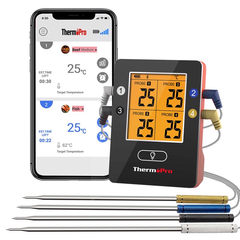 ThermoPro TP25W Wireless Bluetooth Meat Probe Thermometers (4) & Receiver