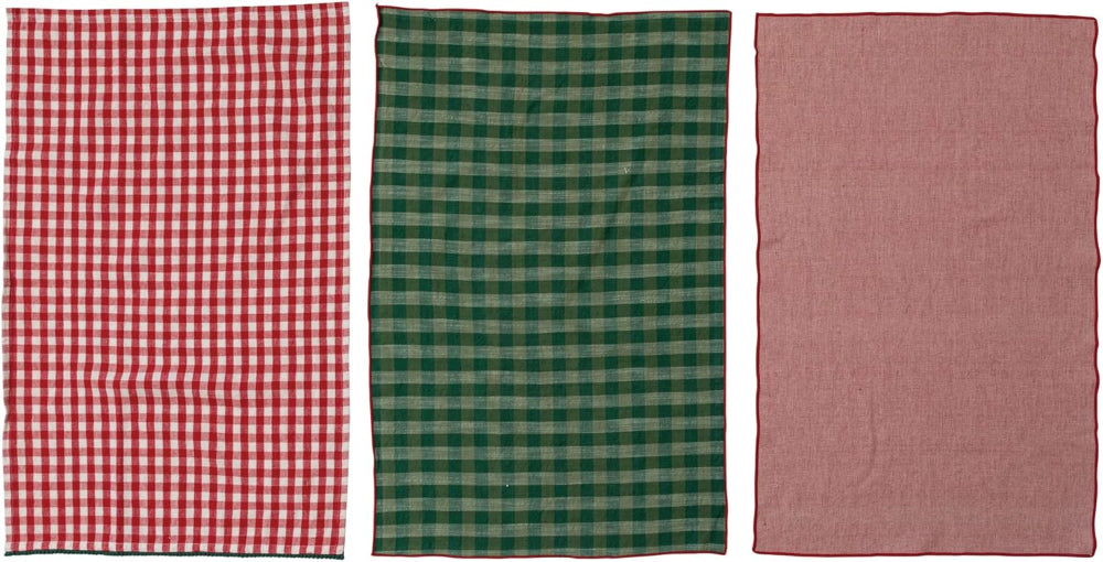 Red & Green Plaid Cotton Tea Towels - 3 pc.