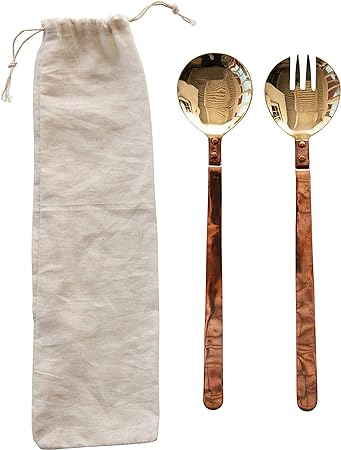 Brass Salad Servers With Copper Handles