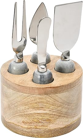 Stainless Steel Cheese Servers w/ Mango Wood Stand - 4 pc.