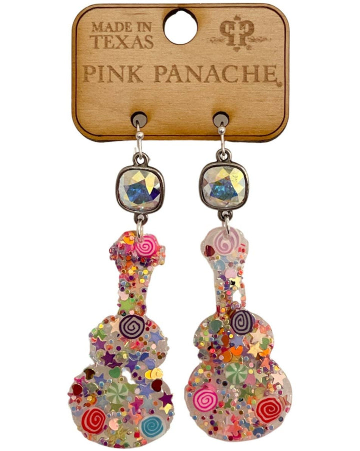 Pink Panache Sequin & Millefiori Acrylic Guitar Earrings