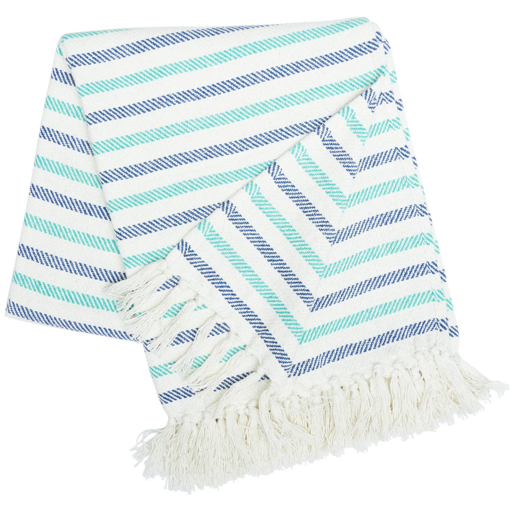 C&F Blue/Green Lakeview Stripes Cotton Throw Blanket - 50" x 60"