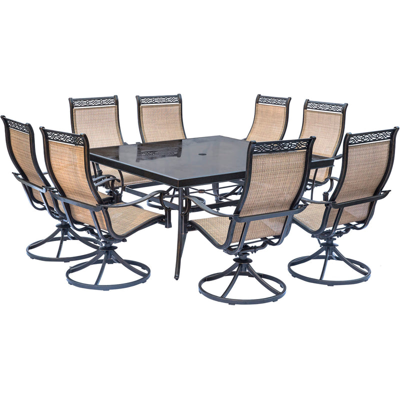 Hanover Monaco Bronzed Aluminum Swivel Chair Patio & Table Set - 9 pc.