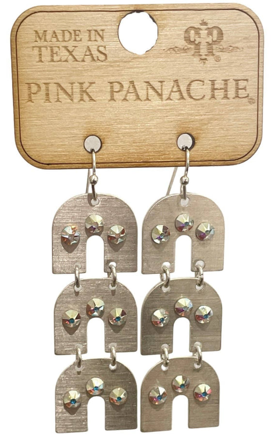 Pink Panache Triple Rhinestone Silver Arch Earrings