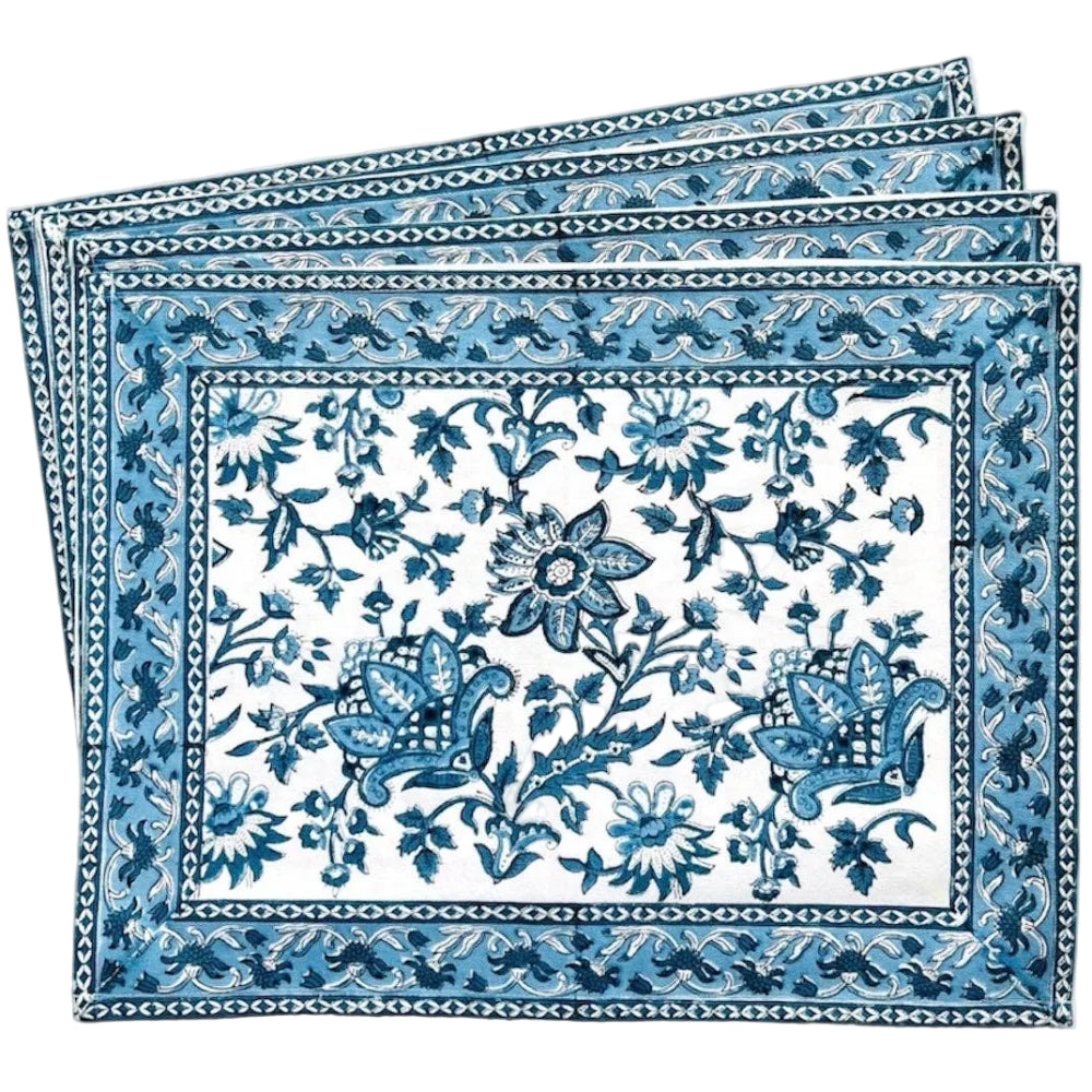 Pacific & Rose Block-Printed Cotton Table Placemats - 4 pc.