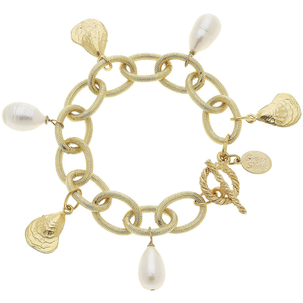 Susan Shaw Gold Oyster Shells & Freshwater Pearls Bracelet