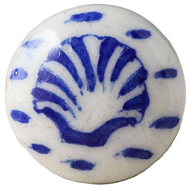 Knobco Blue & White Ceramic Sea Shell Knob - 1.5"