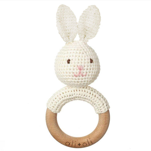 Ali + Oli Crochet Bunny Wooden Teething Rattle