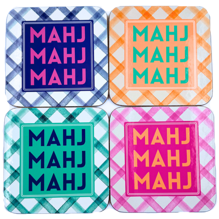 My Fair Mahjong "MAHJ" Wooden Coaster Set - 4 pc.