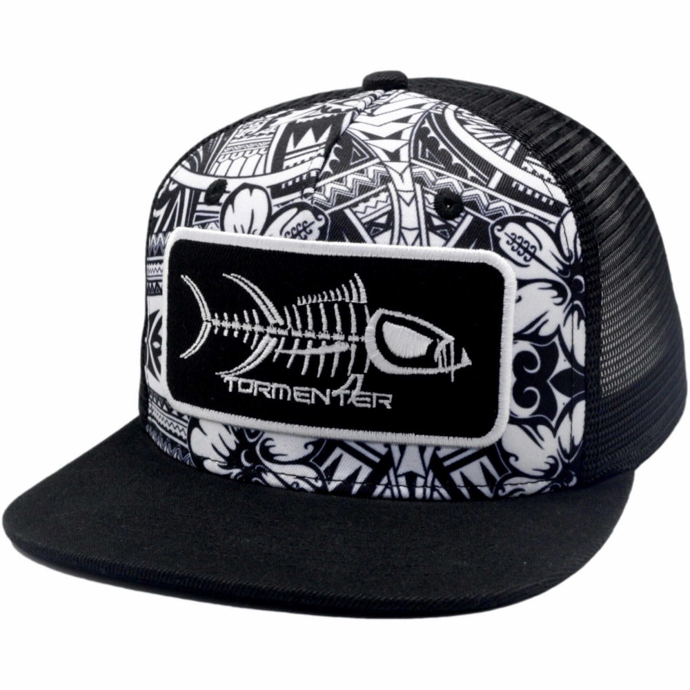 Tormenter Black & White Tribal Logo Patch Flat Bill Hat