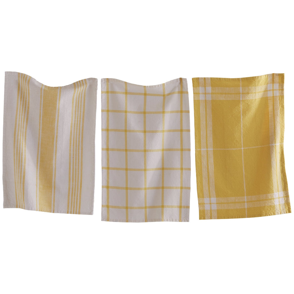 Yellow Patterned Cotton Dishtowels - 3 pc.