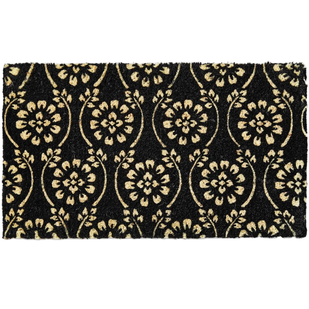 TAG Black Floral Vine Coir Mat - 17" x 30"