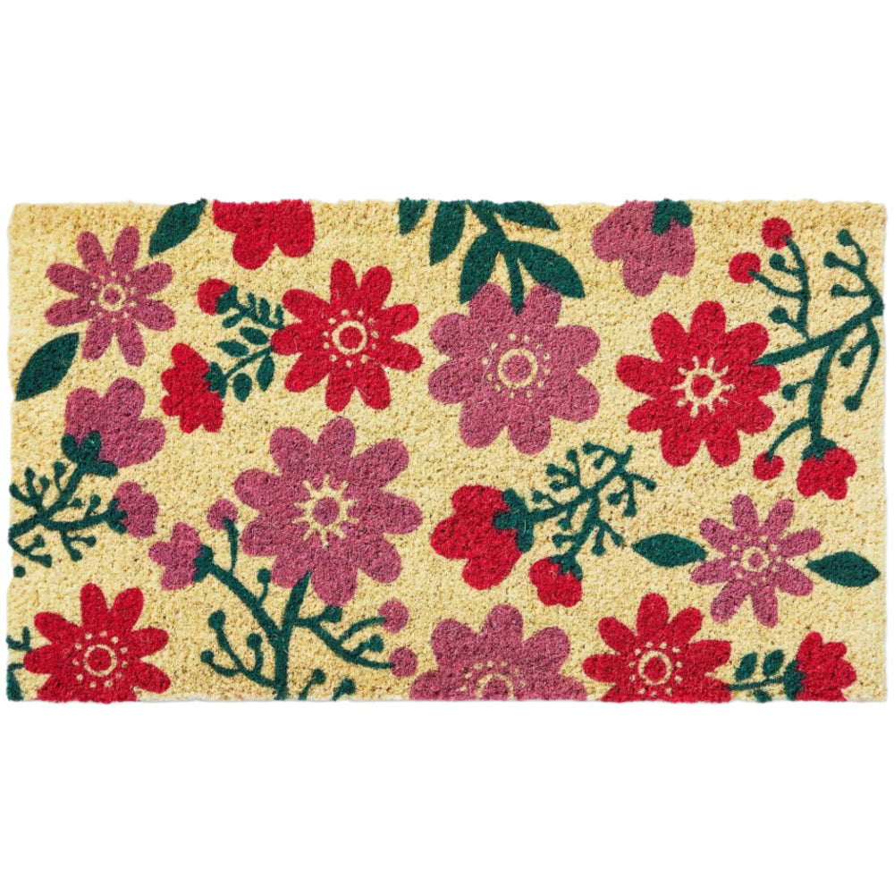 Happy Pink & Red Flowers Coir Mat - 17" x 30"