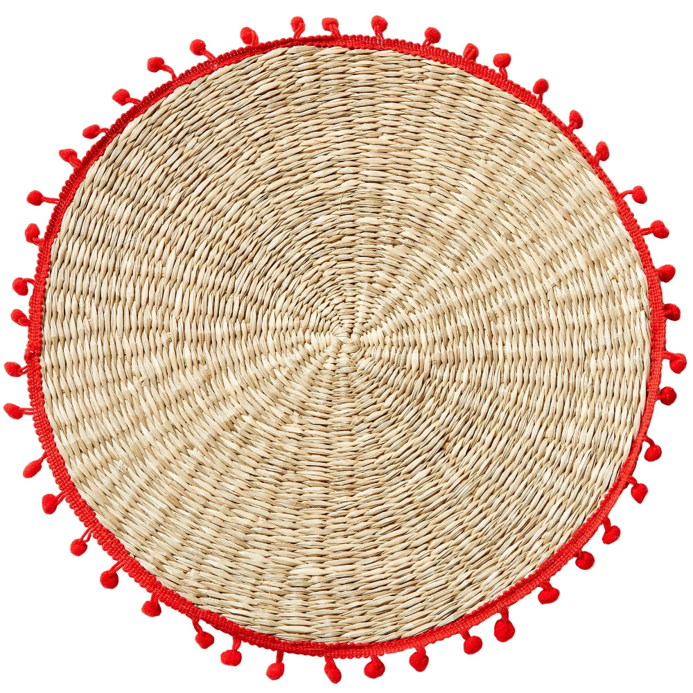 TAG Round Seagrass Pom-Pom Placemat - 13"