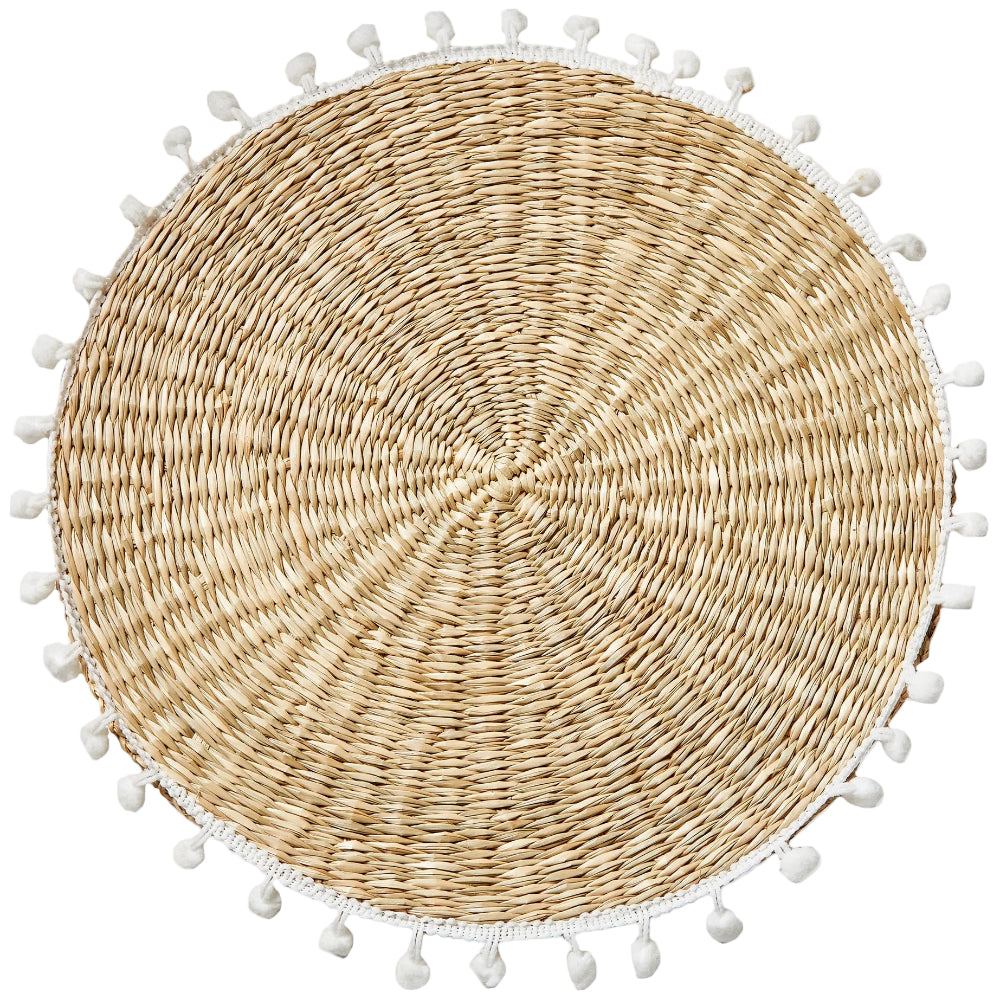 TAG Round Seagrass Pom-Pom Placemat - 13"