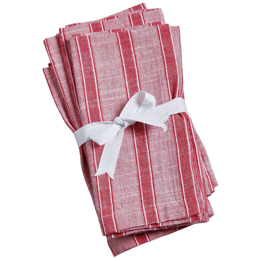TAG Red & White Striped Cotton Slub Napkins - 4 pc.