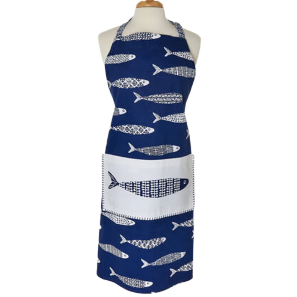 Navy Blue School of Fish Cotton Apron
